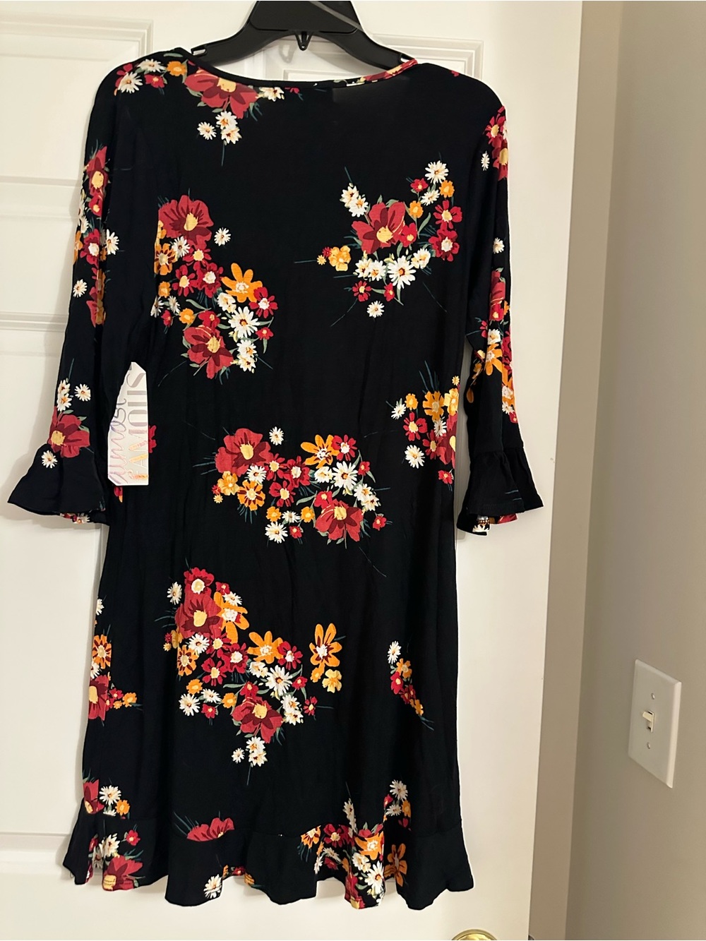 Almost Famous Black Floral Midi Dress with Ruffle Sleeves